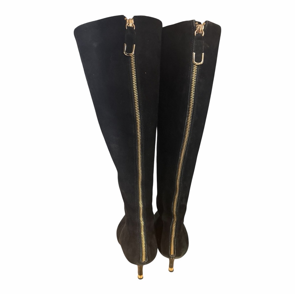 Coach FAYTH Suede Boots Black Kitten Heel Tall Gold Zipper Size 9.5 B (16´´H) - Picture 2 of 7